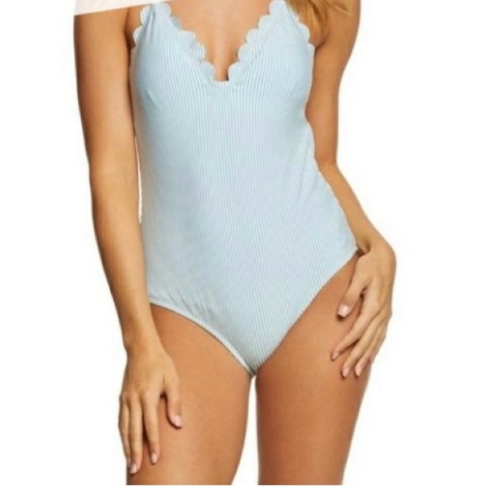 - - Jessica Simpson blue white striped seersucker bathing suit NEW with TA…